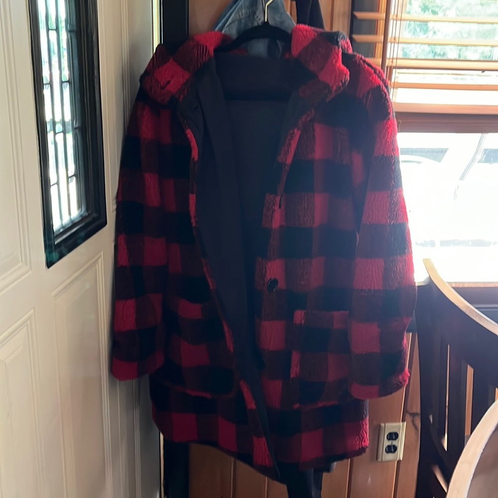 Red and black plaid fleece jacket size medium